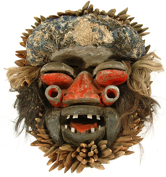 Mixed-media bush spirit mask from the Kran of Liberia, 19 inches tall by 14 inches wide. Image courtesy Gray’s Auctioneers.